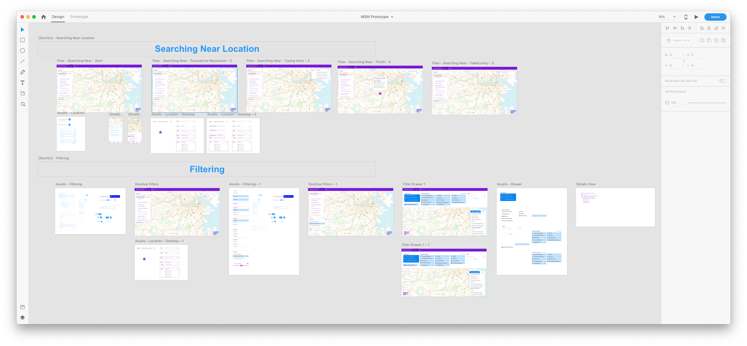 Several artboards from Adobe XD file with app designs in progress